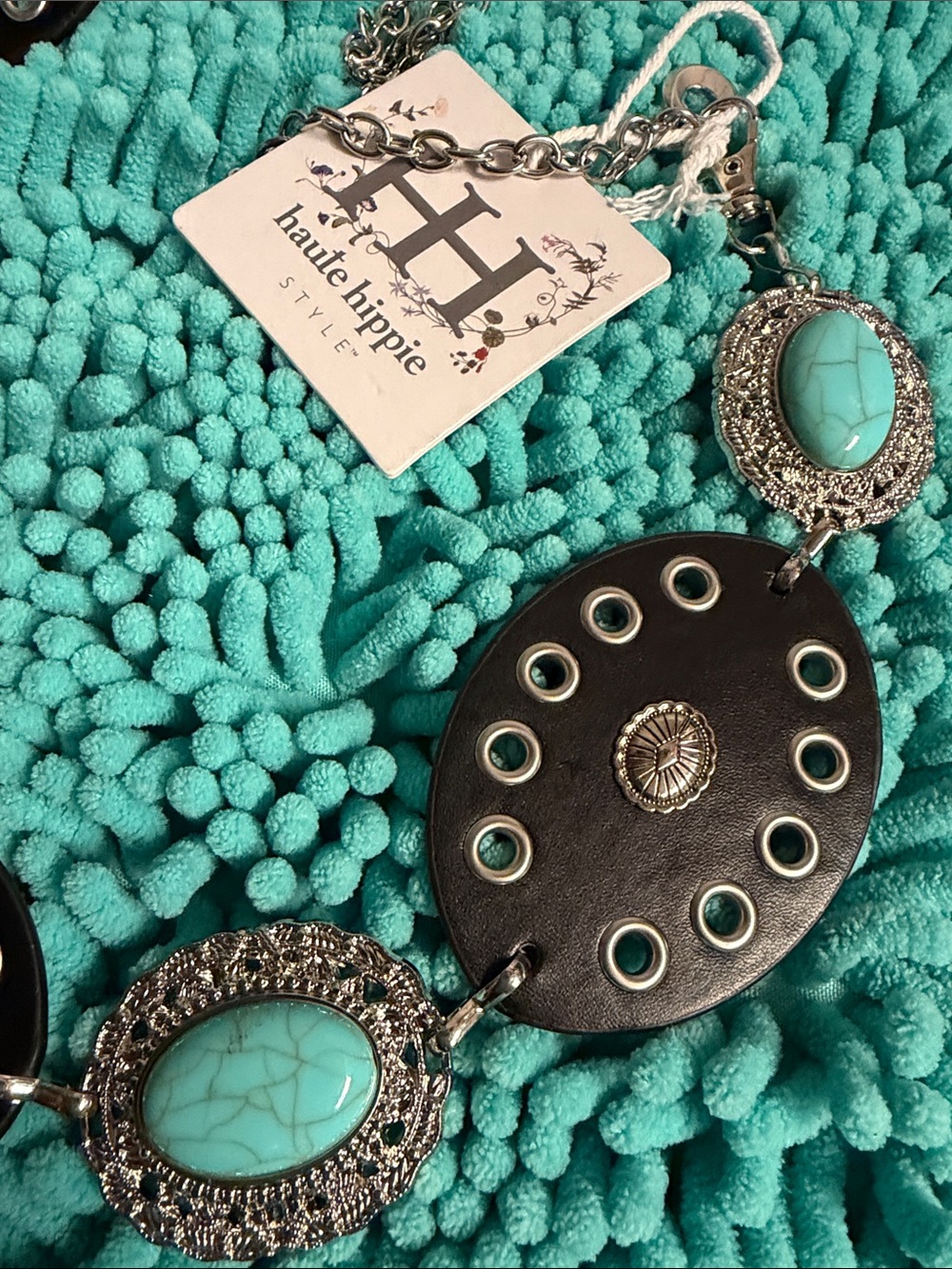Haute Hippie Black and Turquoise Oval Statement belt. 🆕